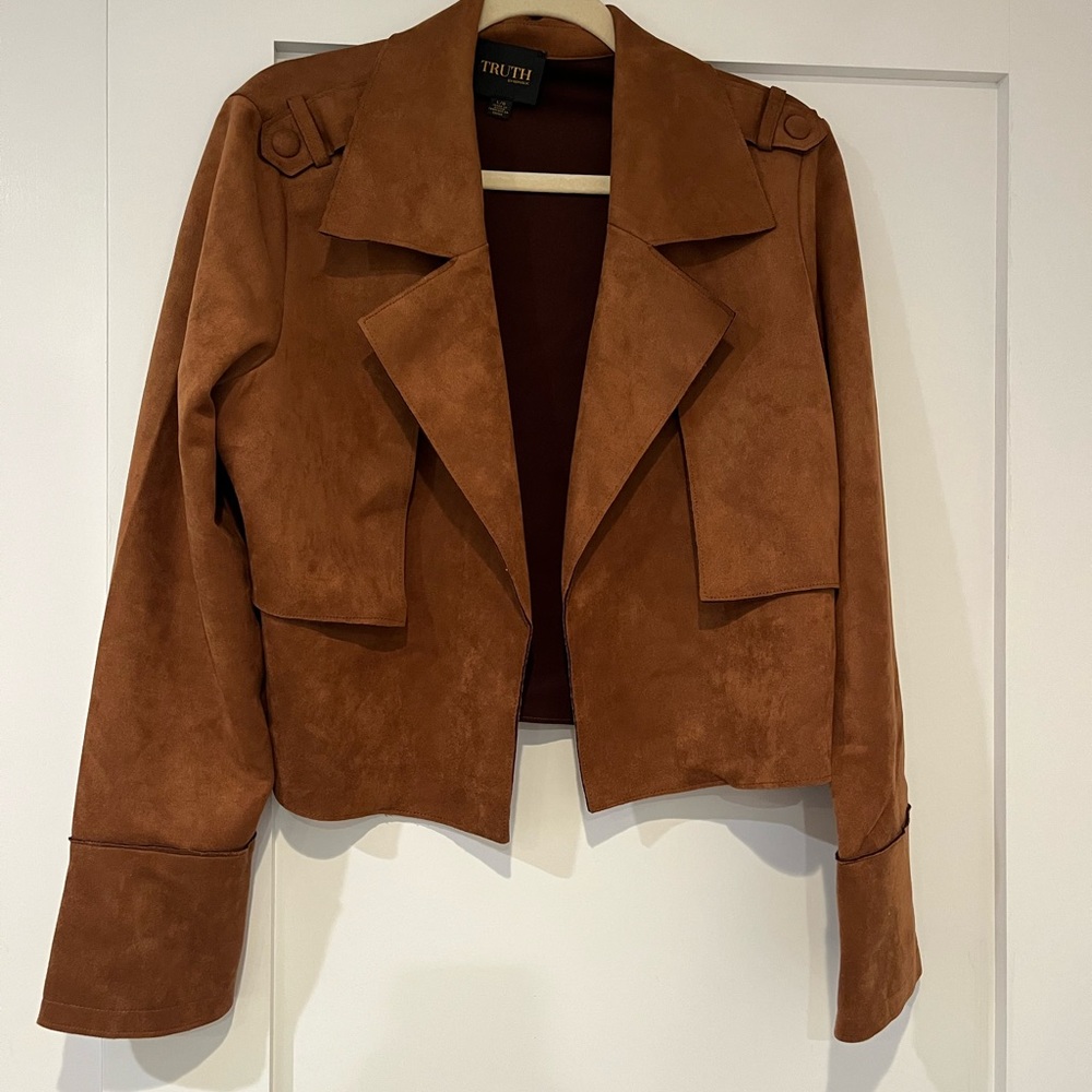 Open front suede jacket